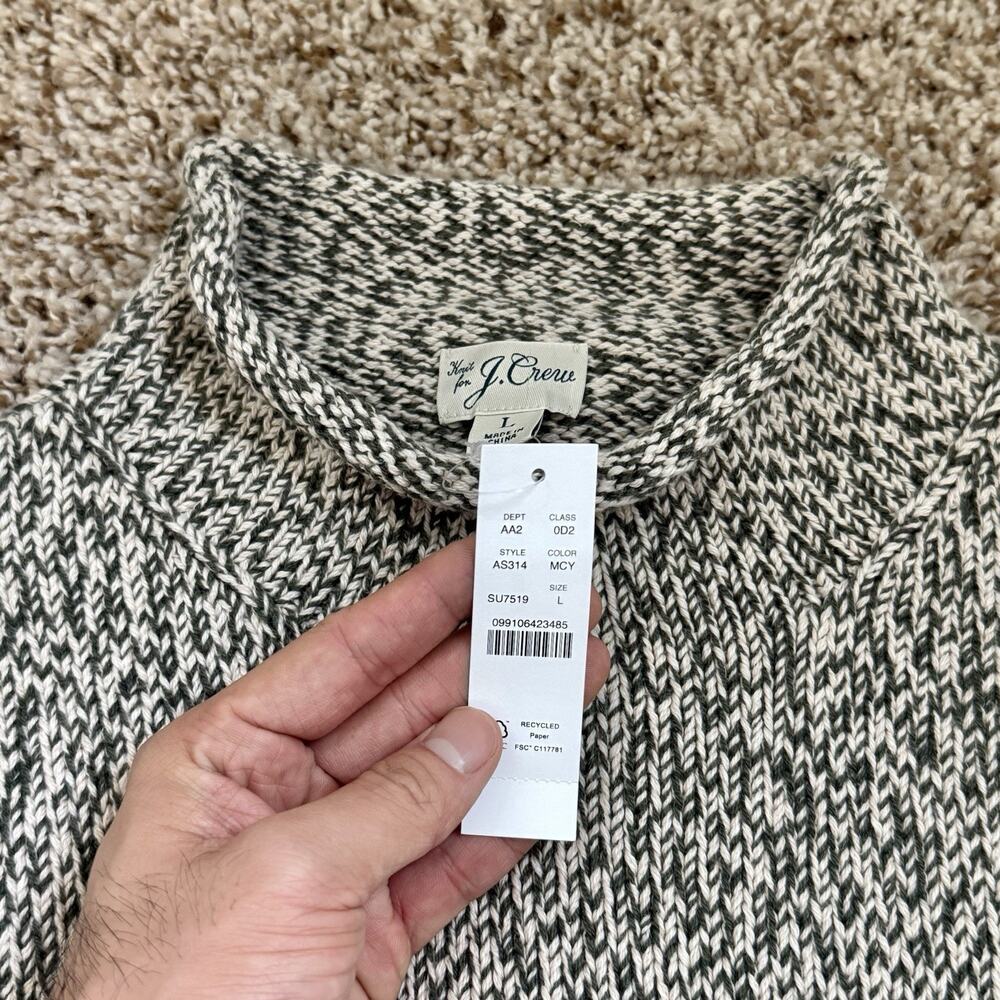 NWT J. Crew Roll Neck Cotton Sweater Oatmeal Green Fisherman Men’s Size Large - Picture 3 of 6